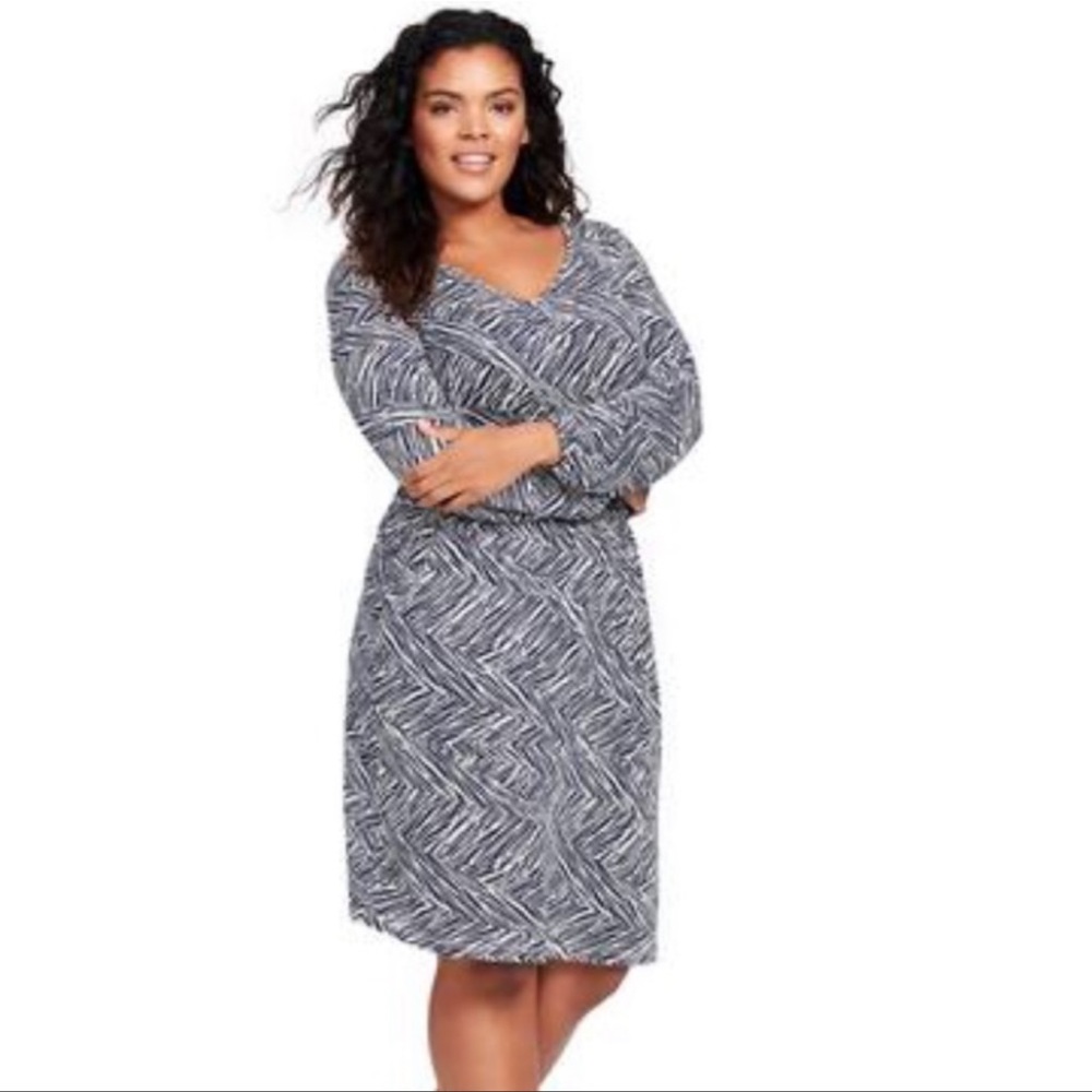 Lemon Tart Stitch Fix V-Neck Abstract Print Dress with Pockets Womens Size 1X
